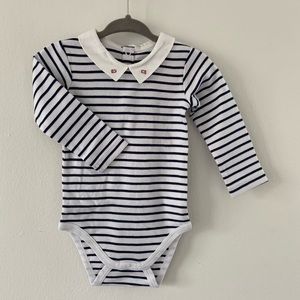 Jacadi stripe body suit with sweet collar detail